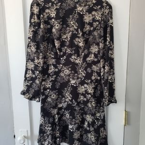 RW & Co Dark Floral Printed Long Sleeve Midi Dress Sz 4 NWT
